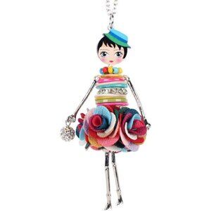 Handmade Paris Doll Necklace Crystal Dress Pendant, Flower Fashion Jewelry Gift